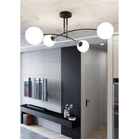 Plafoniera Moderna 4 Luci Susanoo In Acciaio Nero E Vetri A Sfera In Bianco