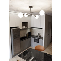 Plafoniera Moderna 4 Luci Susanoo In Acciaio Nero E Vetri A Sfera In Bianco