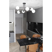 Plafoniera Moderna 6 Luci Susanoo In Acciaio Nero E Vetri A Sfera In Bianco