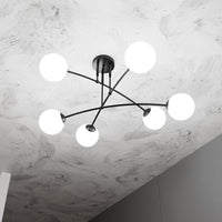 Plafoniera Moderna 6 Luci Susanoo In Acciaio Nero E Vetri A Sfera In Bianco