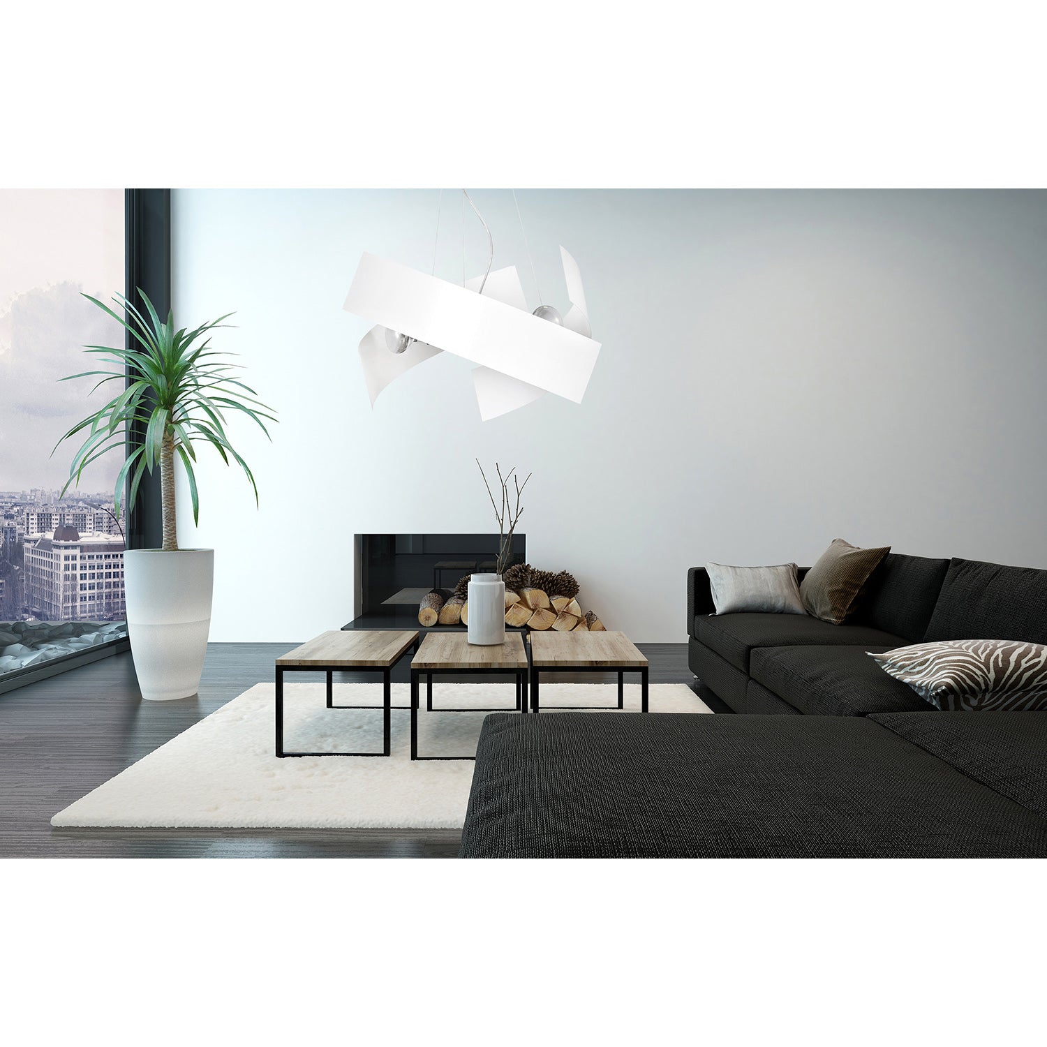 Sospensione Moderna 1 Luce Izanagi In Fasce Di Acciaio Bianco