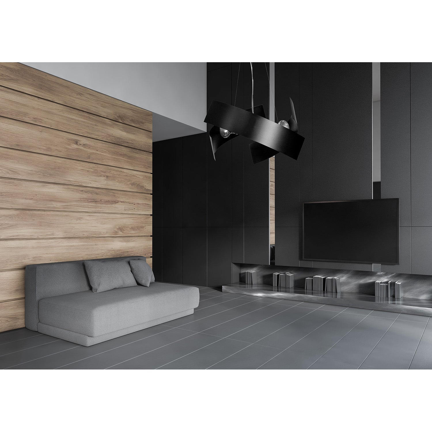 Sospensione Moderna 1 Luce Izanagi In Fasce Di Acciaio Nero