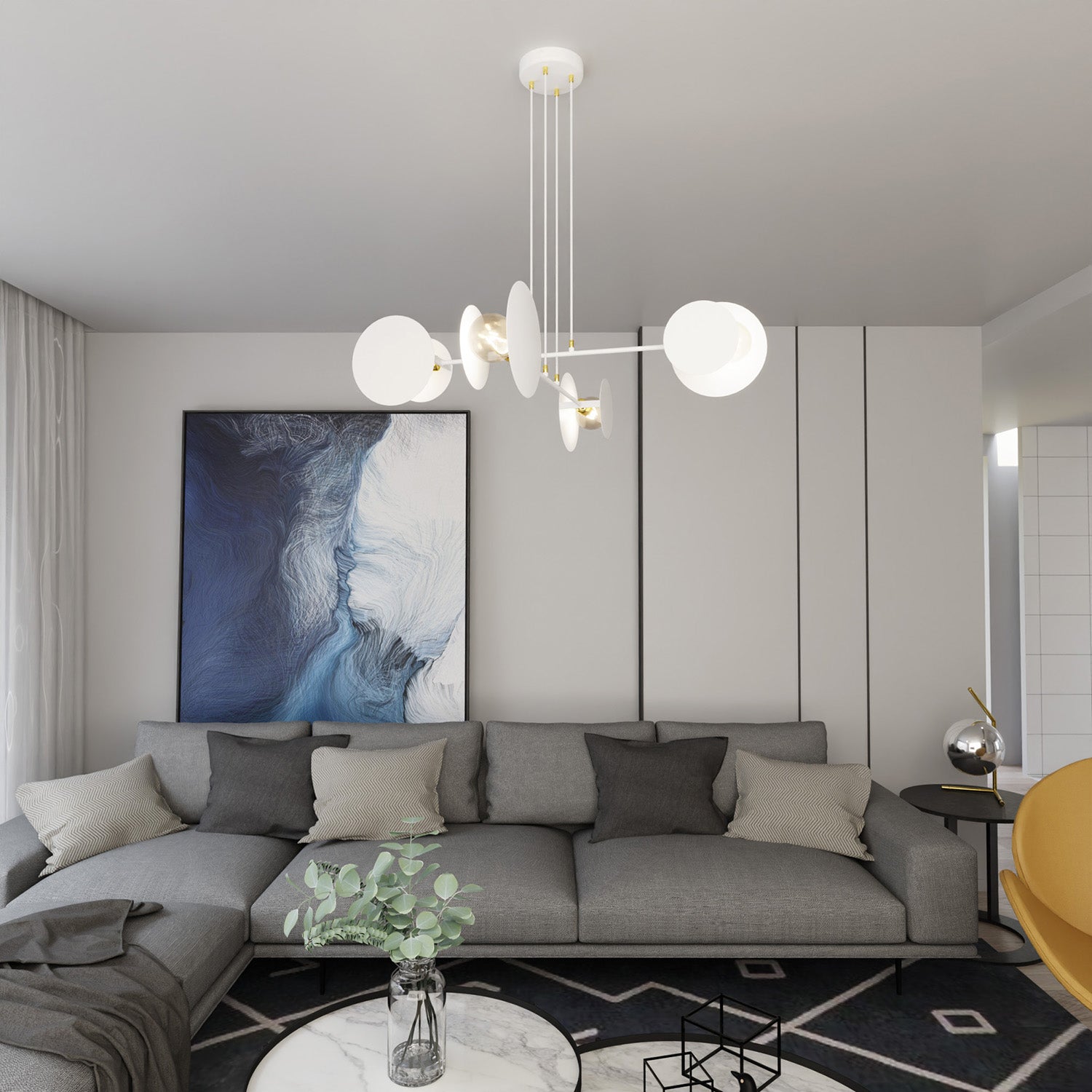 Lampadario Moderno 1 Luce Izanami In Acciaio Bianco Con Bracci