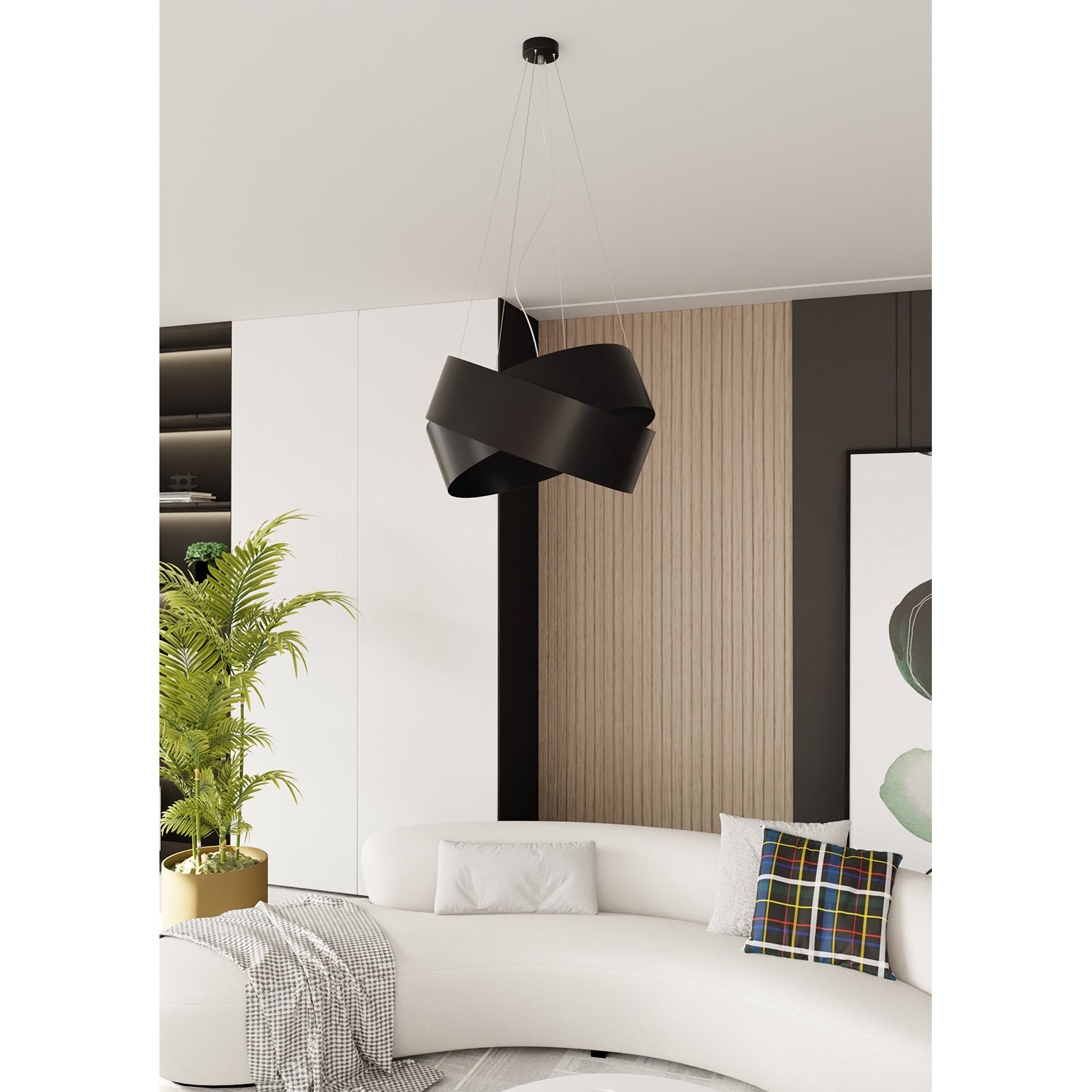 Sospensione Moderna 1 Luce In Fasce Di Acciaio Nero