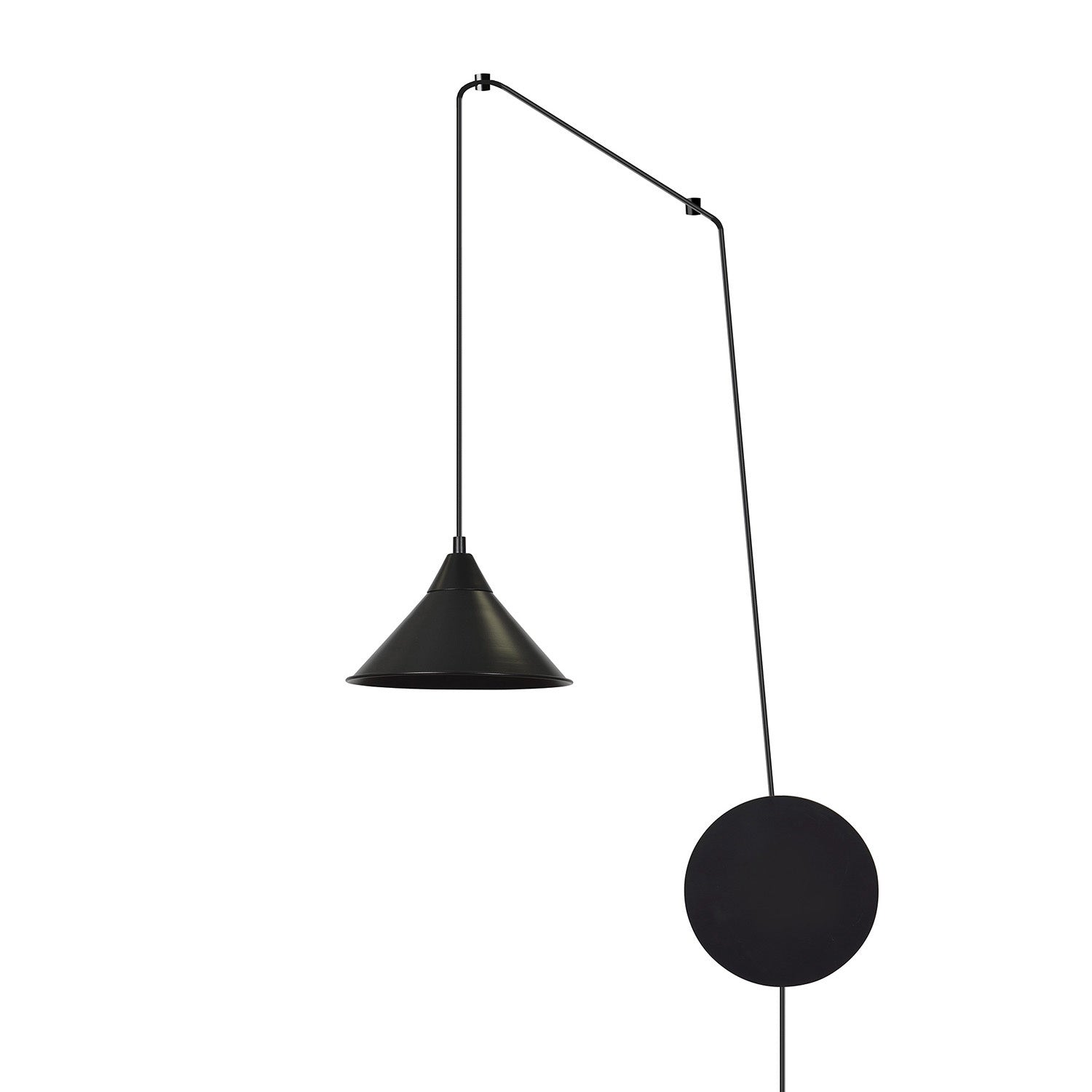 Sospensione Minimal 1 Luce Fujin In Acciao Nero E Paralume A Cono