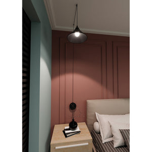 Sospensione Minimal 1 Luce Fujin In Acciao Nero E Paralume A Cono