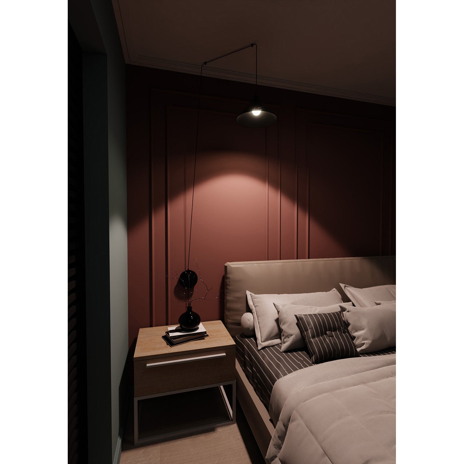 Sospensione Minimal 1 Luce Fujin In Acciao Nero E Paralume A Cono