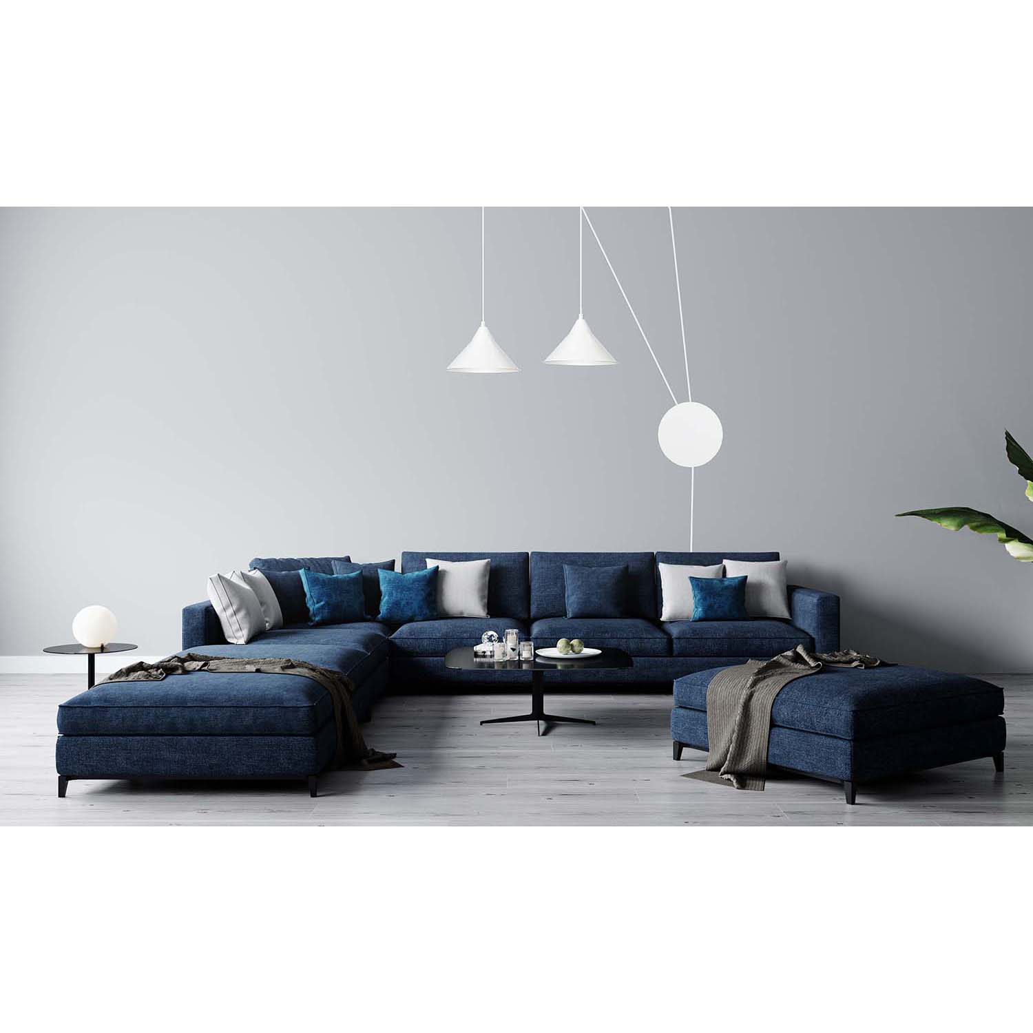 Sospensione Minimal 2 Luci Fujin In Acciao Bianco E Paralume A Cono