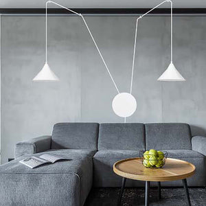 Sospensione Minimal 2 Luci Fujin In Acciao Bianco E Paralume A Cono