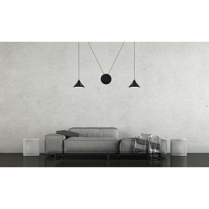 Sospensione Minimal 2 Luci Fujin In Acciao Nero E Paralume A Cono