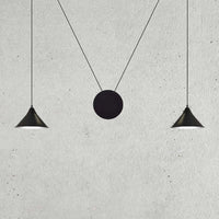 Sospensione Minimal 2 Luci Fujin In Acciao Nero E Paralume A Cono