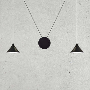 Sospensione Minimal 2 Luci Fujin In Acciao Nero E Paralume A Cono