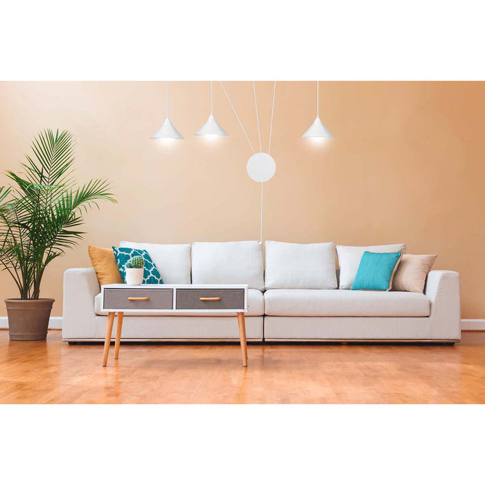 Sospensione Minimal 3 Luci Fujin In Acciao Bianco E Paralume A Cono
