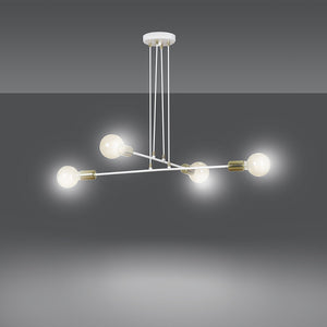 Lampadario Industrial 4 Luci Benzaiten A Bracci In Acciaio Bianco E Oro