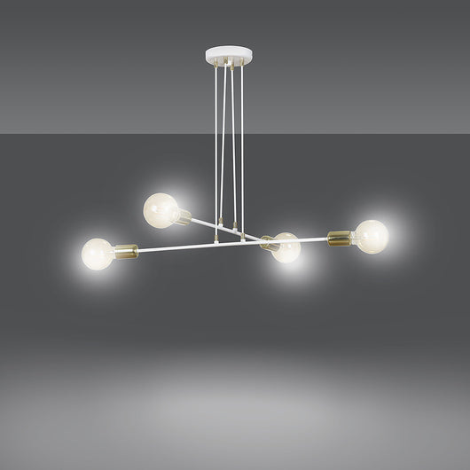 Lampadario Industrial 4 Luci Benzaiten A Bracci In Acciaio Bianco E Oro