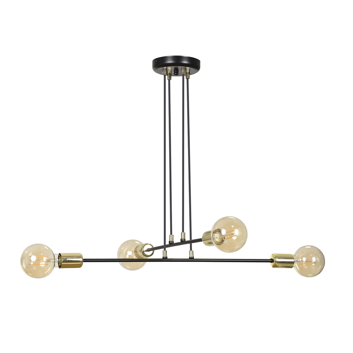 Lampadario Industrial 4 Luci Benzaiten A Bracci In Acciaio Nero E Oro