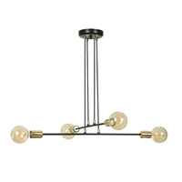 Lampadario Industrial 4 Luci Benzaiten A Bracci In Acciaio Nero E Oro