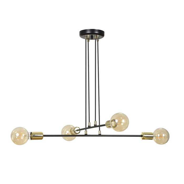 Lampadario Industrial 4 Luci Benzaiten A Bracci In Acciaio Nero E Oro