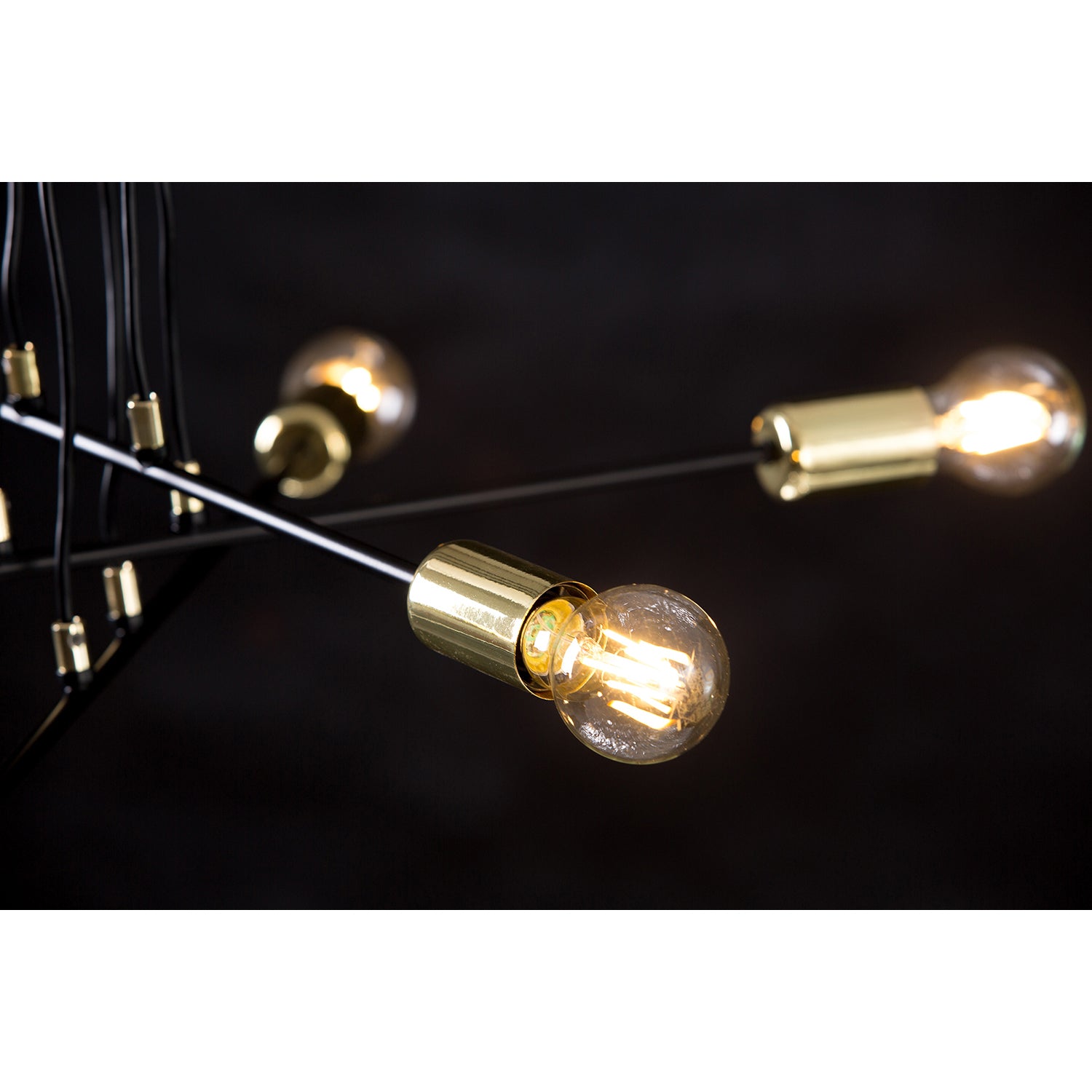 Lampadario Industrial 4 Luci Benzaiten A Bracci In Acciaio Nero E Oro