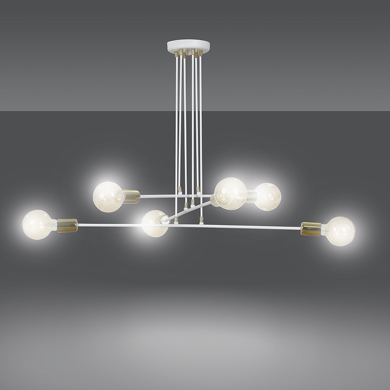 Lampadario Industrial 6 Luci Benzaiten A Bracci In Acciaio Bianco E Oro