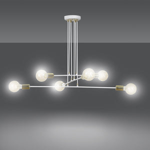 Lampadario Industrial 6 Luci Benzaiten A Bracci In Acciaio Bianco E Oro