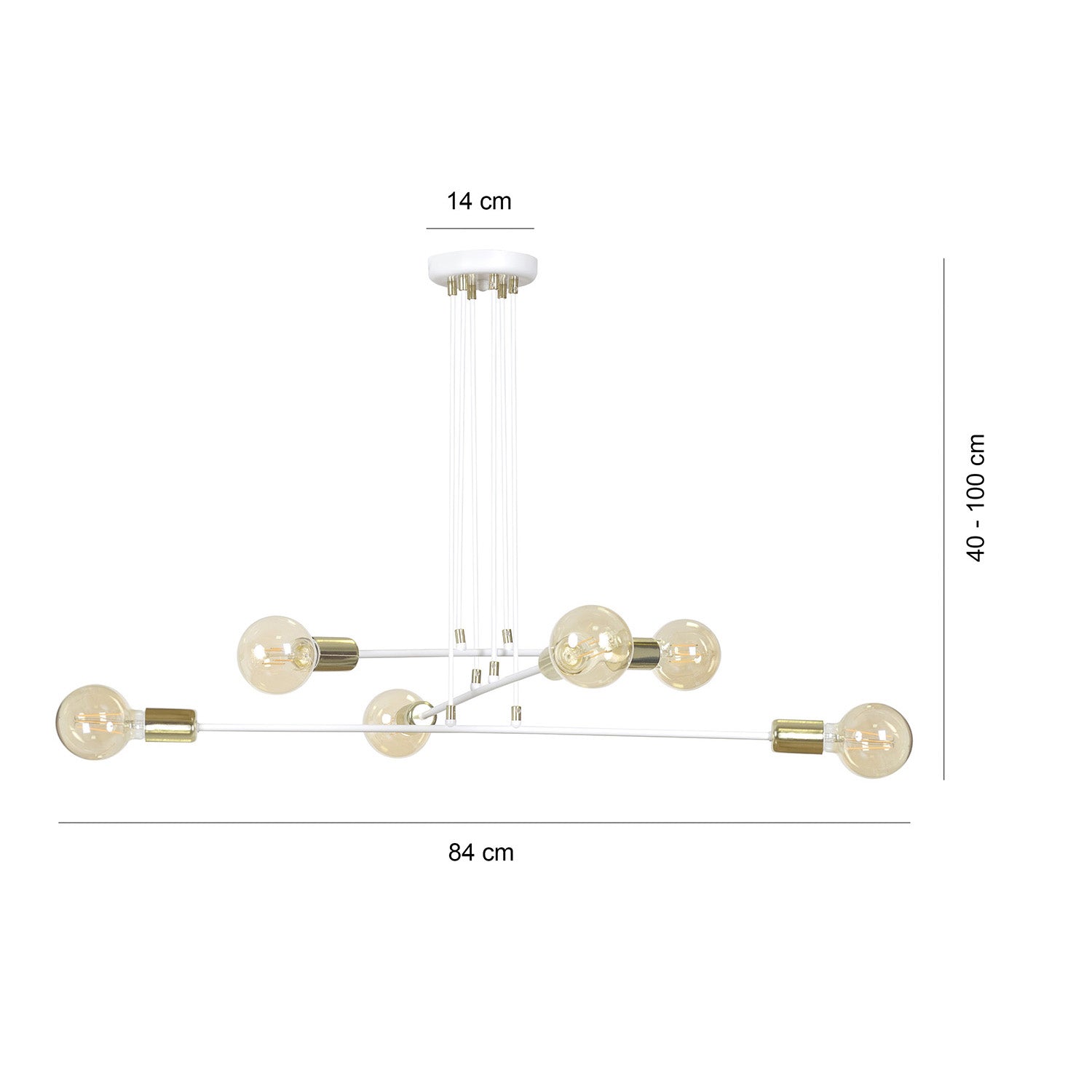 Lampadario Industrial 6 Luci Benzaiten A Bracci In Acciaio Bianco E Oro