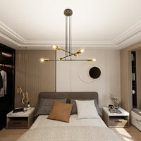 Lampadario Industrial 6 Luci Benzaiten A Bracci In Acciaio Nero E Oro