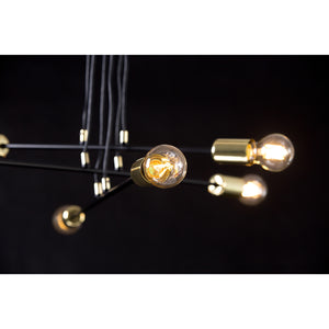Lampadario Industrial 6 Luci Benzaiten A Bracci In Acciaio Nero E Oro