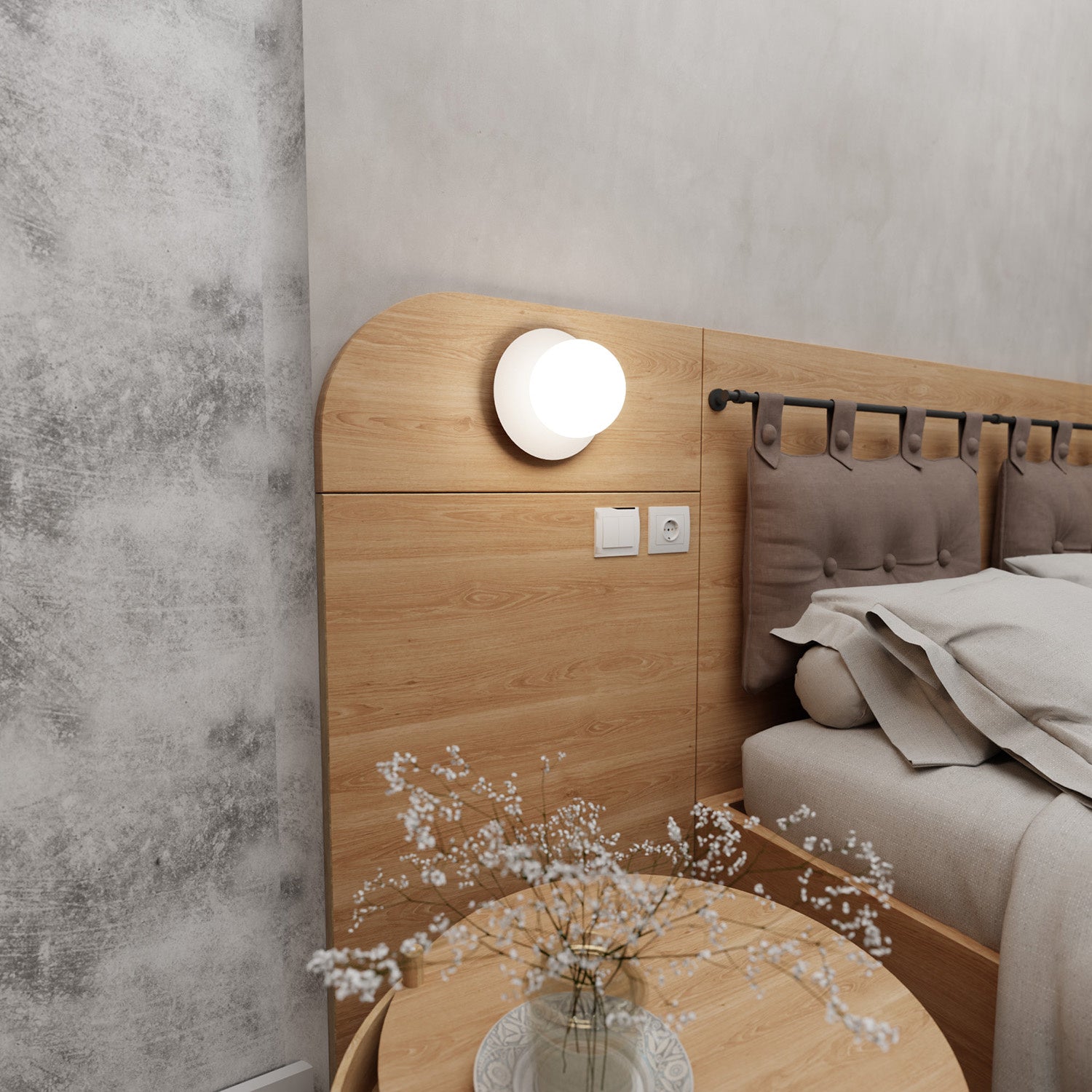 Applique 1 Luce Inari In Acciaio Bianco E Sfera In Vetro Opalino