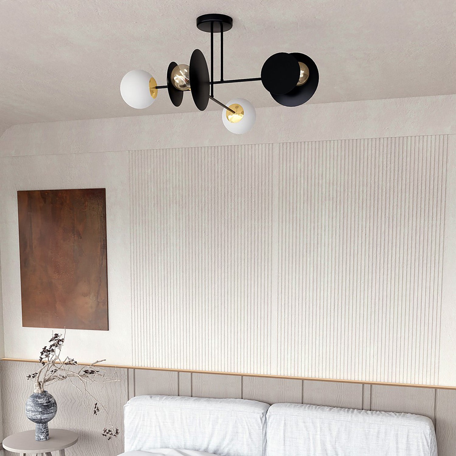 Plafoniera Moderna Inari Acciaio Nero 2 Luci E27 Ip20