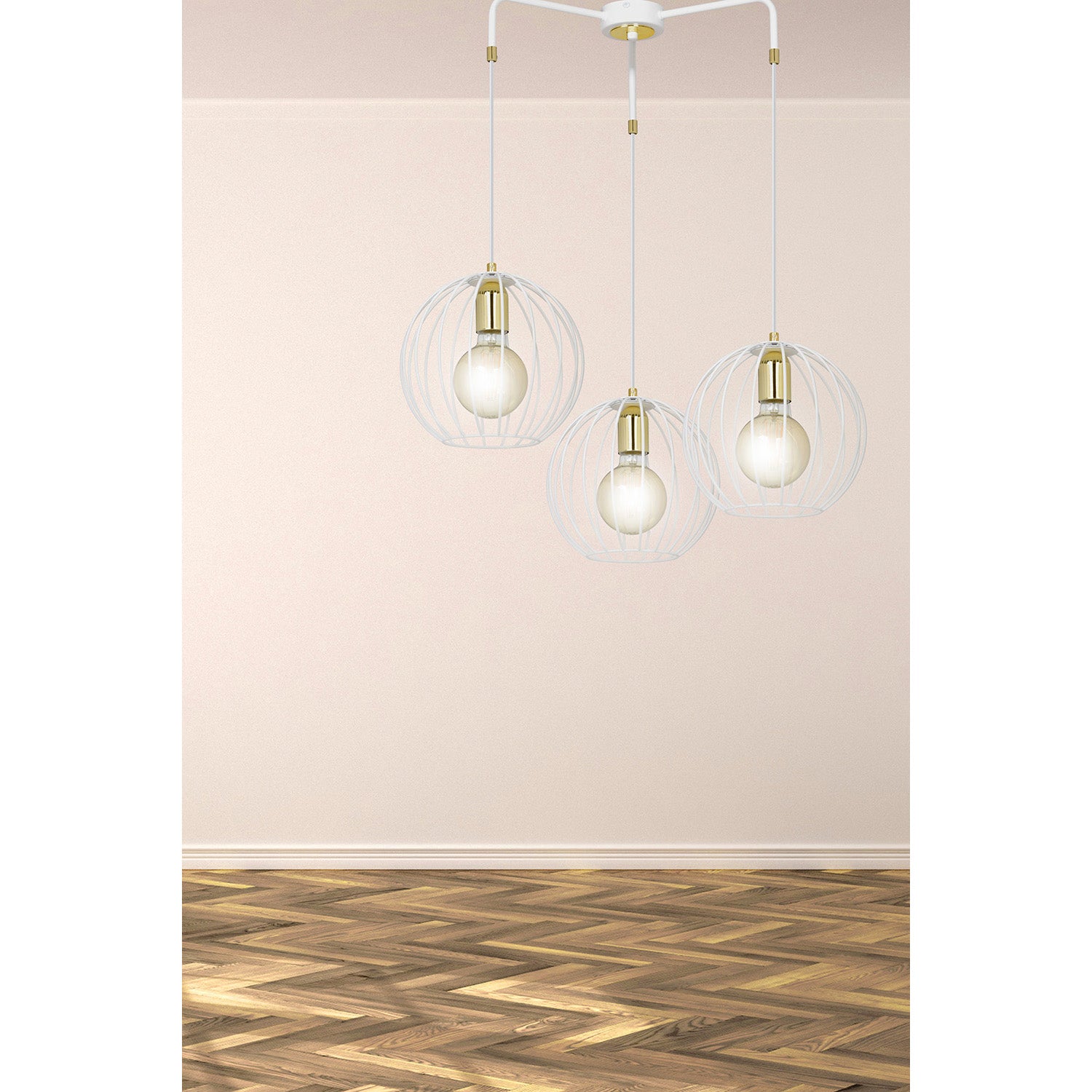 Lampadario Contemporaneo Omoikane Acciaio Bianco 3 Luci E27 Ip20