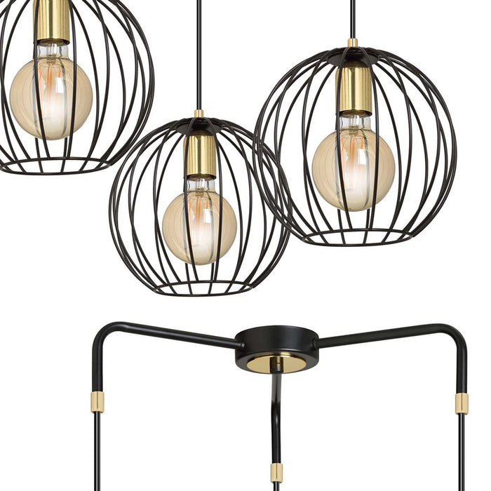 Lampadario Contemporaneo Omoikane Acciaio Nero 3 Luci E27 Ip20