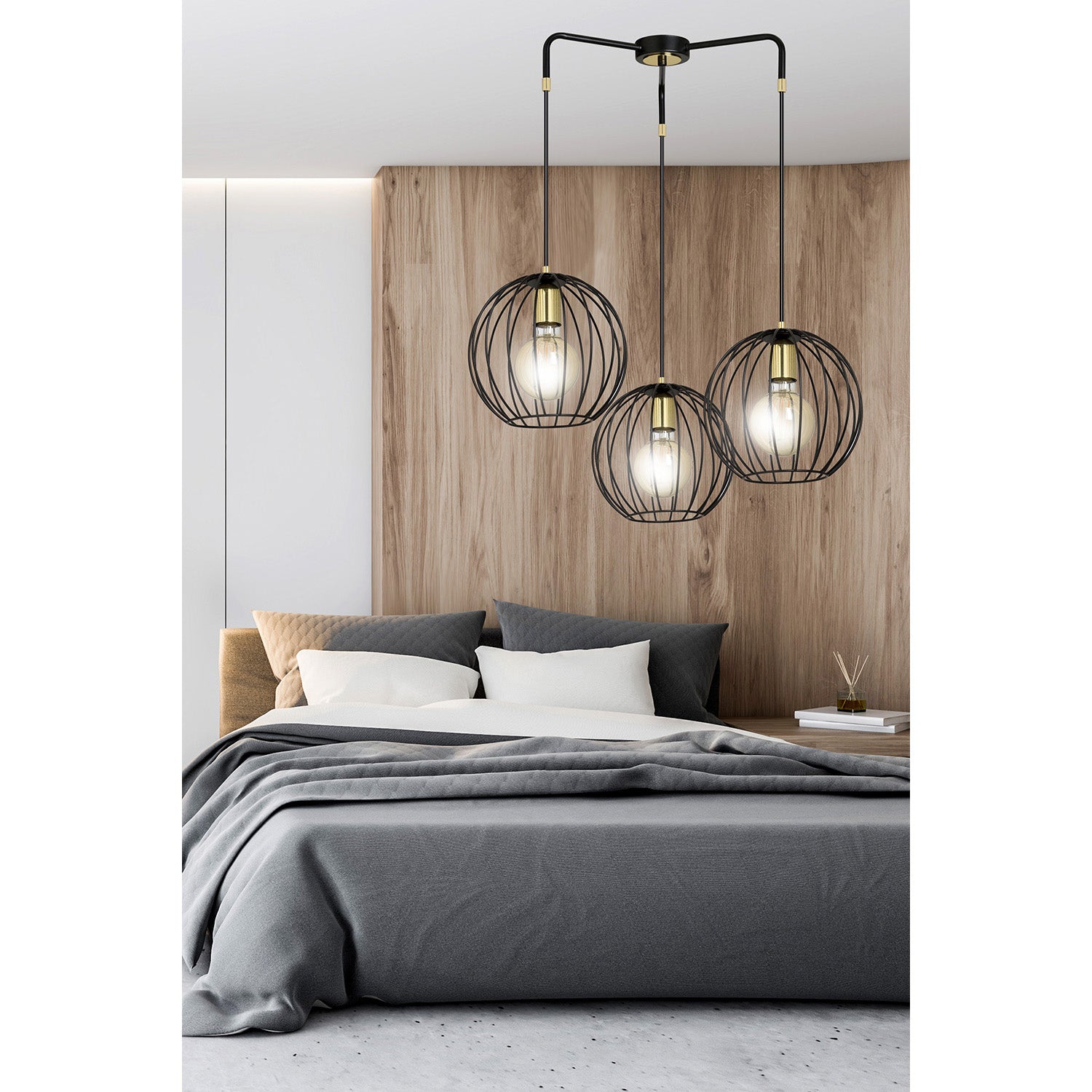 Lampadario Contemporaneo Omoikane Acciaio Nero 3 Luci E27 Ip20