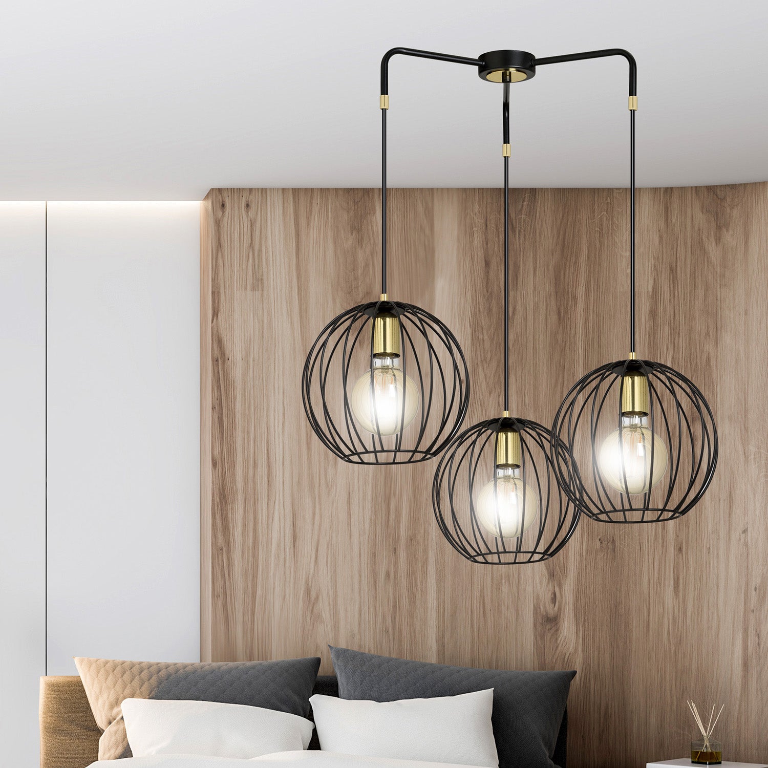 Lampadario Contemporaneo Omoikane Acciaio Nero 3 Luci E27 Ip20