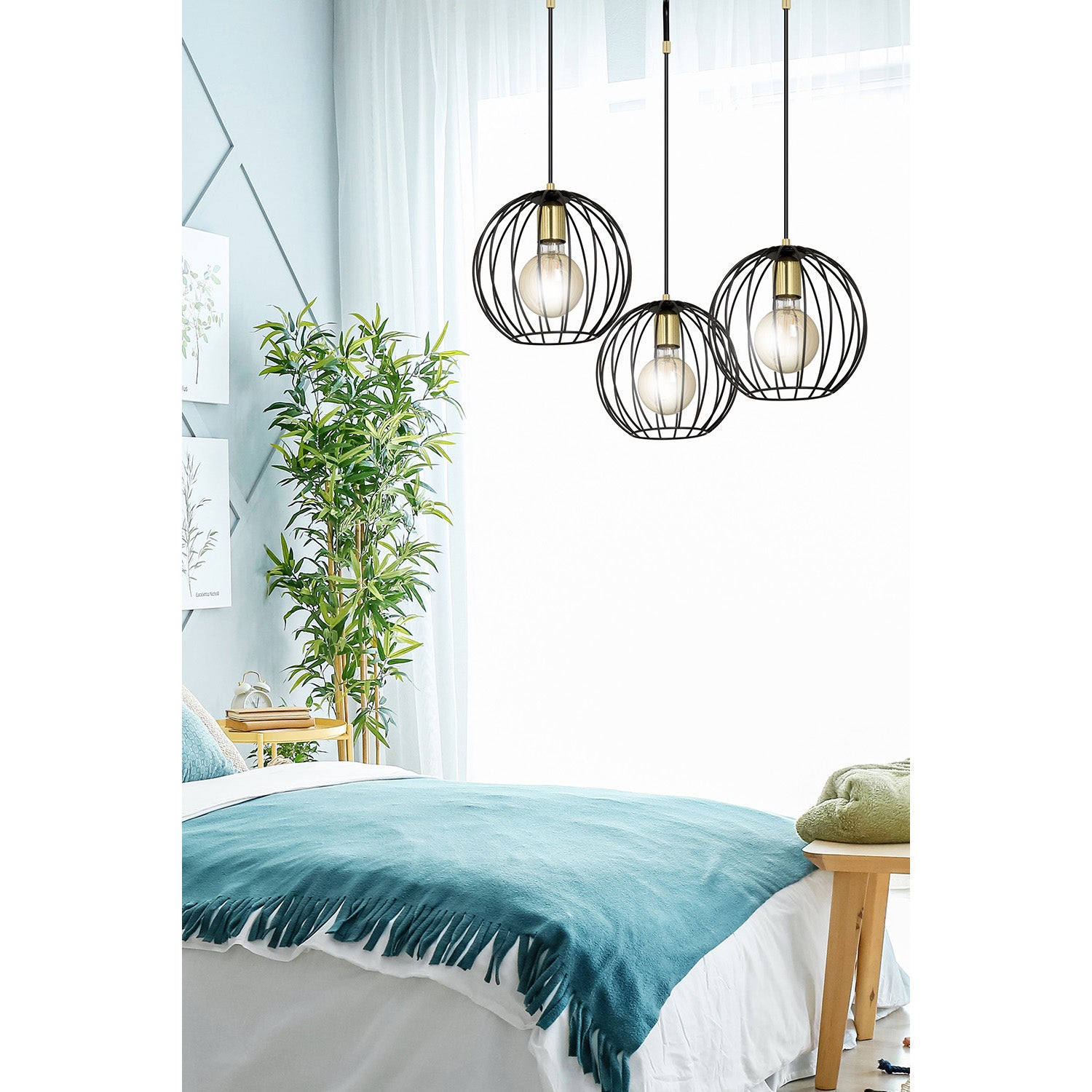 Lampadario Contemporaneo Omoikane Acciaio Nero 3 Luci E27 Ip20