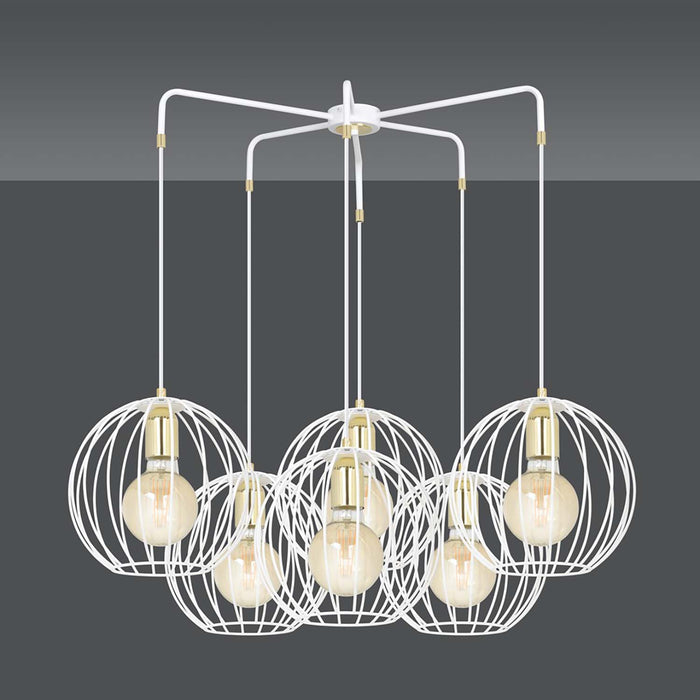 Lampadario Contemporaneo Omoikane Acciaio Bianco 6 Luci E27 Ip20