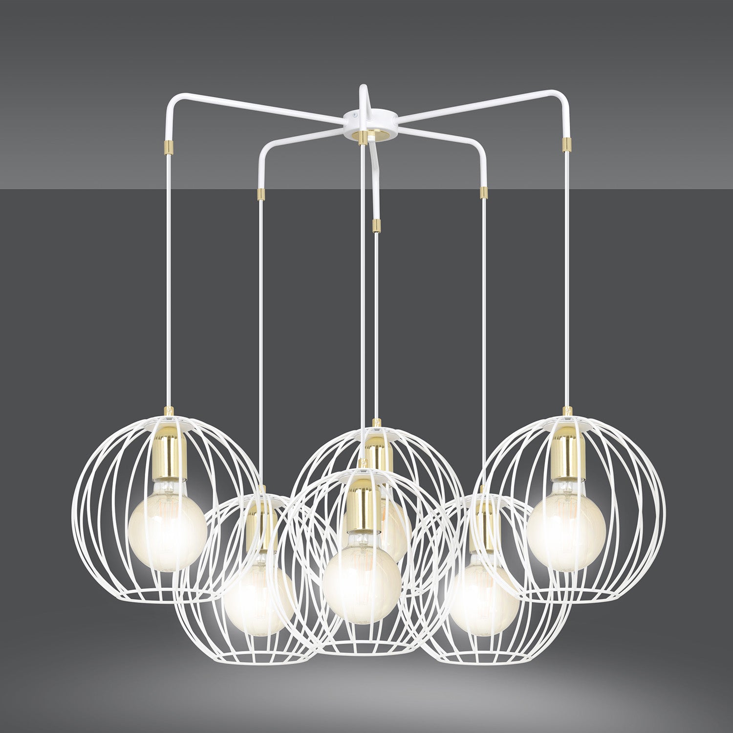 Lampadario Contemporaneo Omoikane Acciaio Bianco 6 Luci E27 Ip20