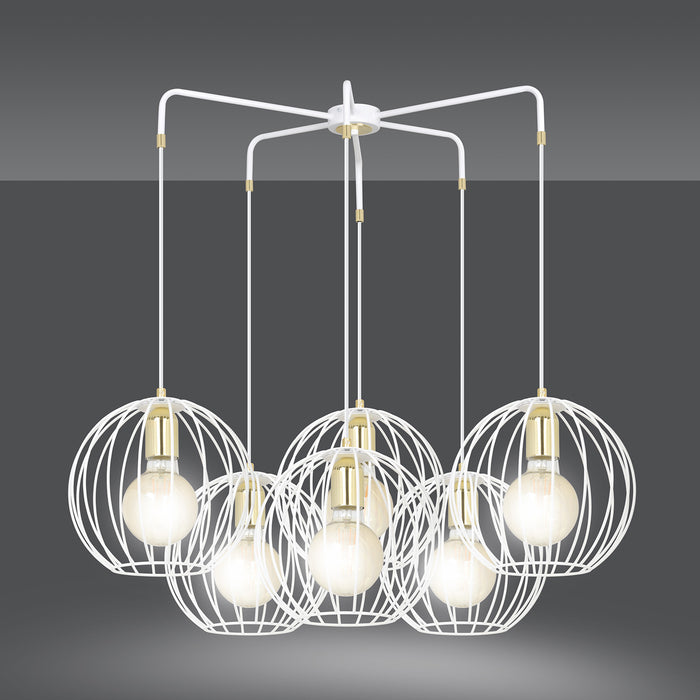 Lampadario Contemporaneo Omoikane Acciaio Bianco 6 Luci E27 Ip20