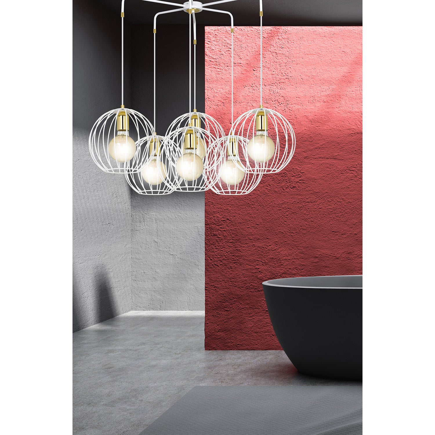 Lampadario Contemporaneo Omoikane Acciaio Bianco 6 Luci E27 Ip20