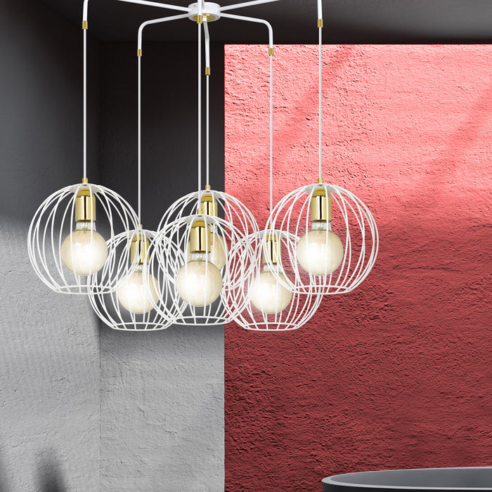 Lampadario Contemporaneo Omoikane Acciaio Bianco 6 Luci E27 Ip20