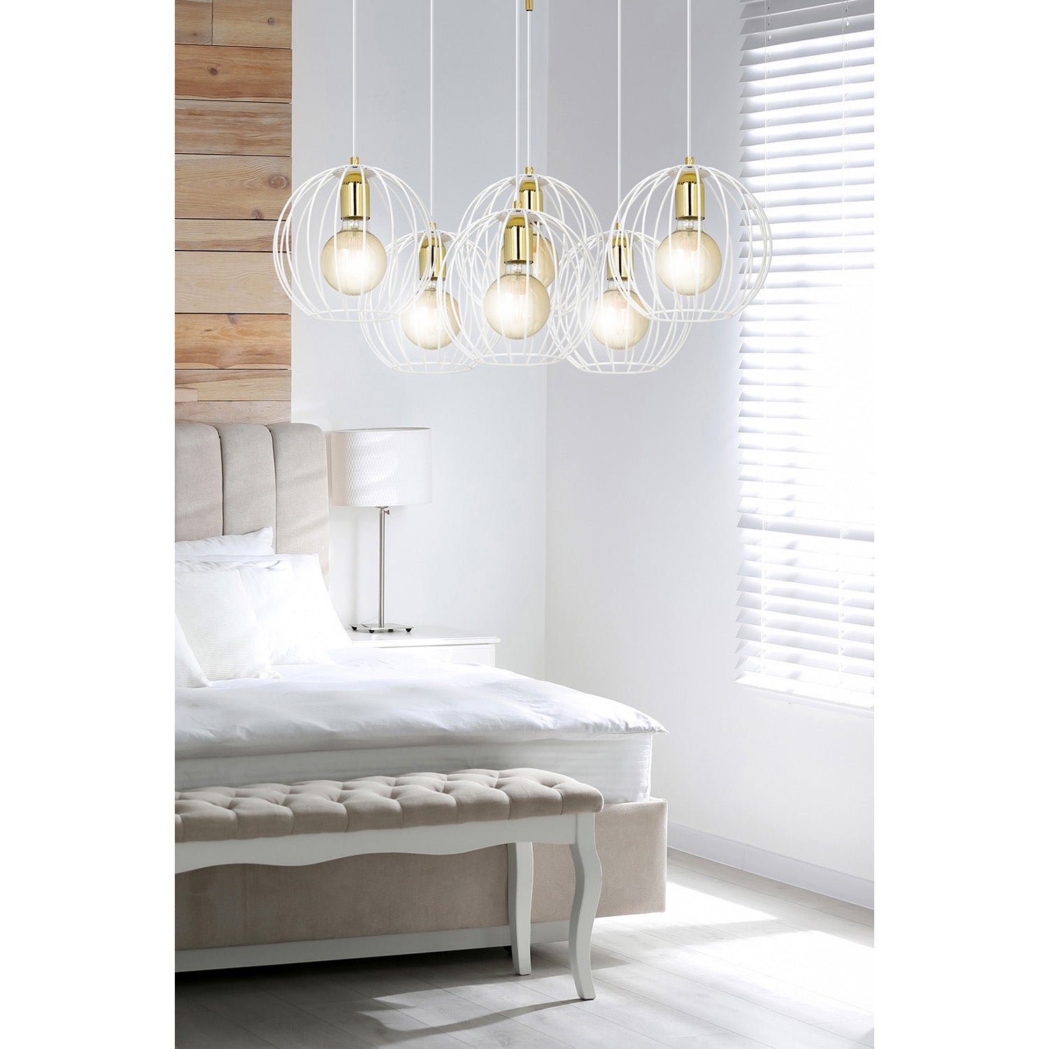 Lampadario Contemporaneo Omoikane Acciaio Bianco 6 Luci E27 Ip20