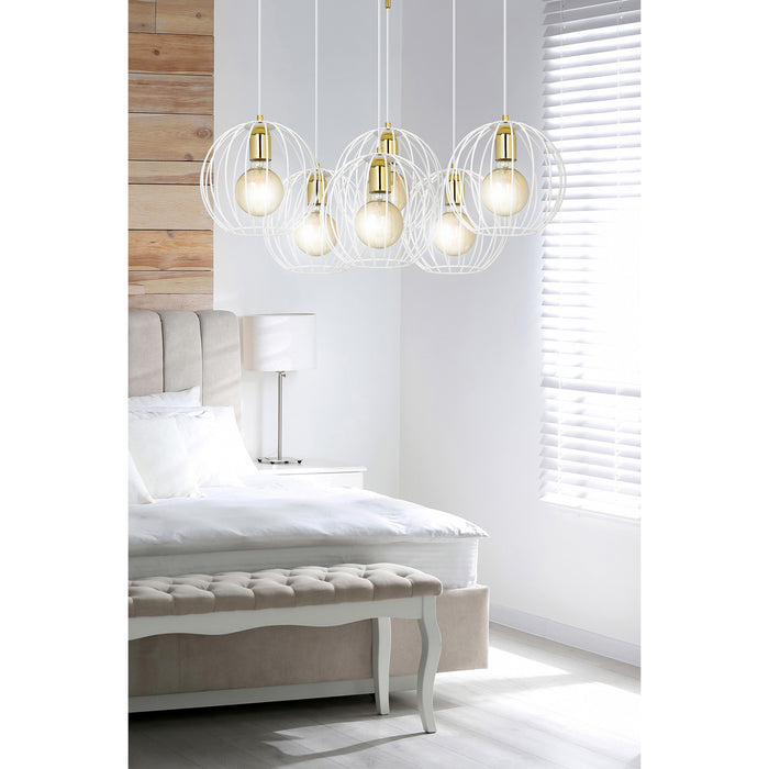 Lampadario Contemporaneo Omoikane Acciaio Bianco 6 Luci E27 Ip20