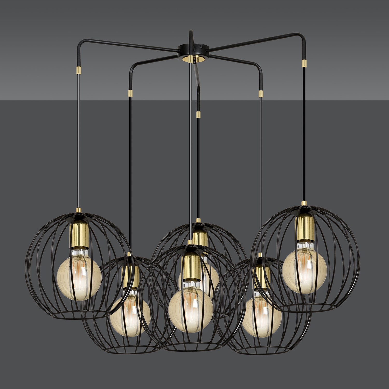 Lampadario Contemporaneo Omoikane Acciaio Nero 6 Luci E27 Ip20