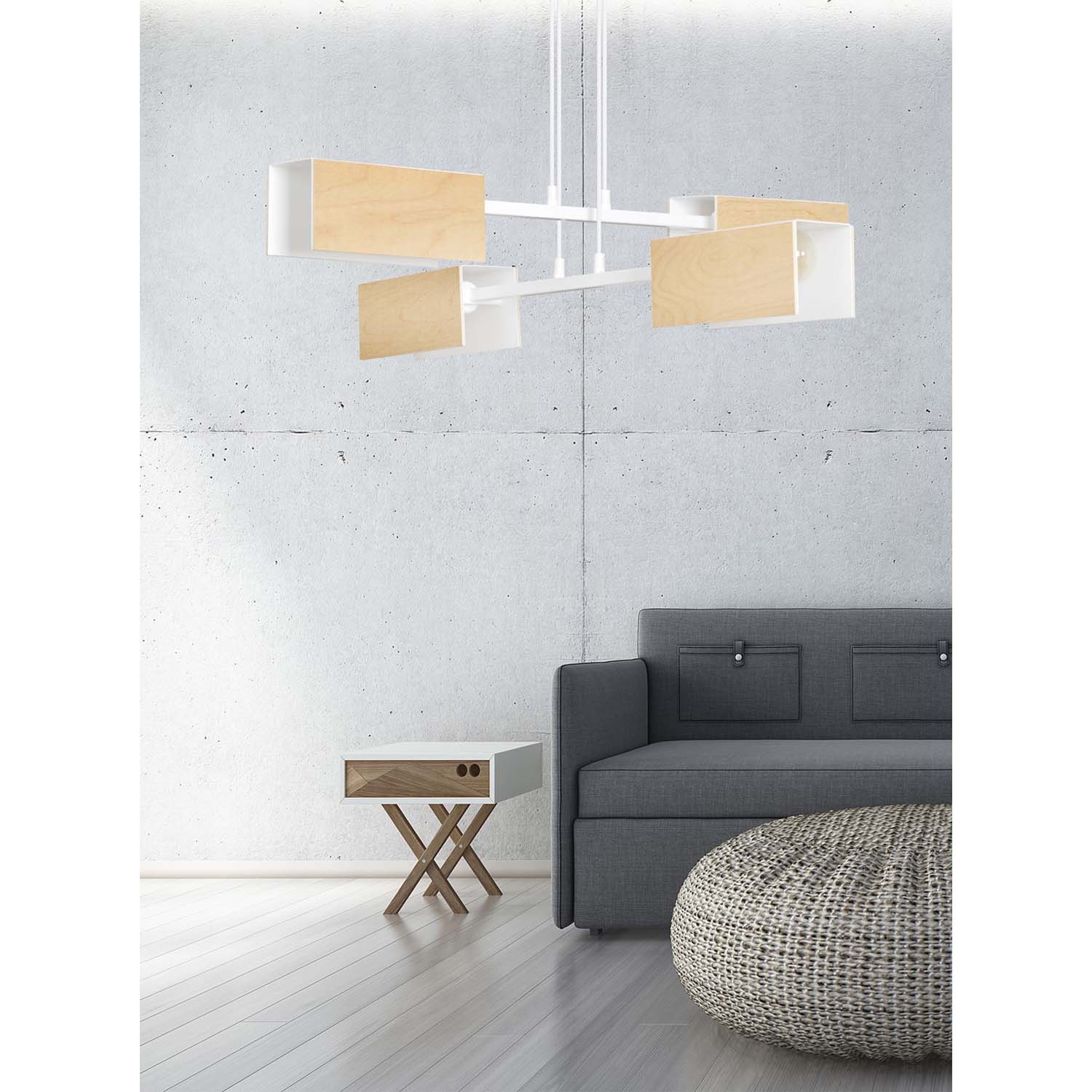 Lampadario Minimal Sarutahiko Acciaio Bianco 4 Luci E27 Ip20