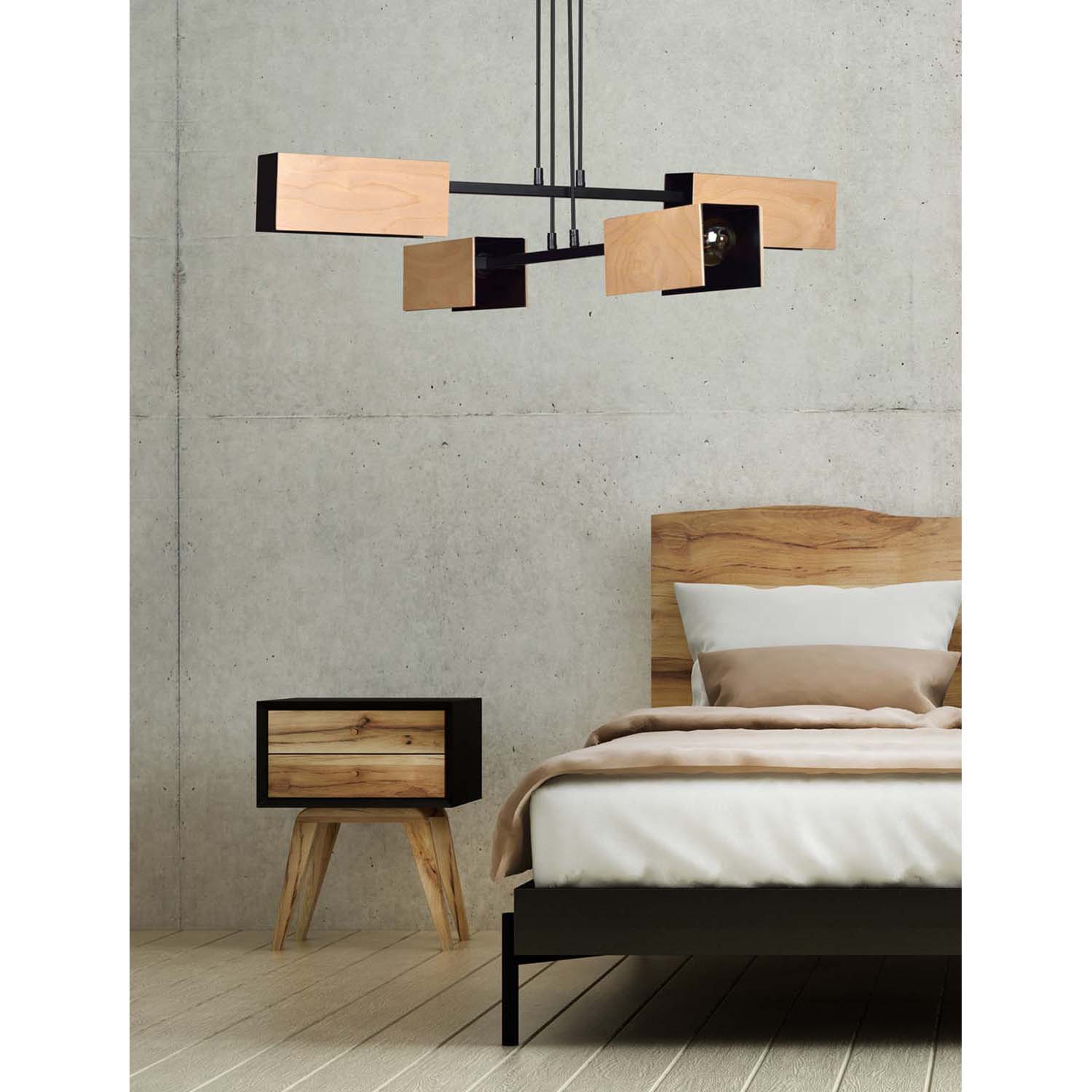 Lampadario Minimal Sarutahiko Acciaio Nero 4 Luci E27 Ip20