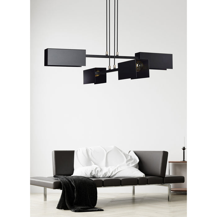 Lampadario Minimal Yuhuang Acciaio Nero 4 Luci E27 Ip20