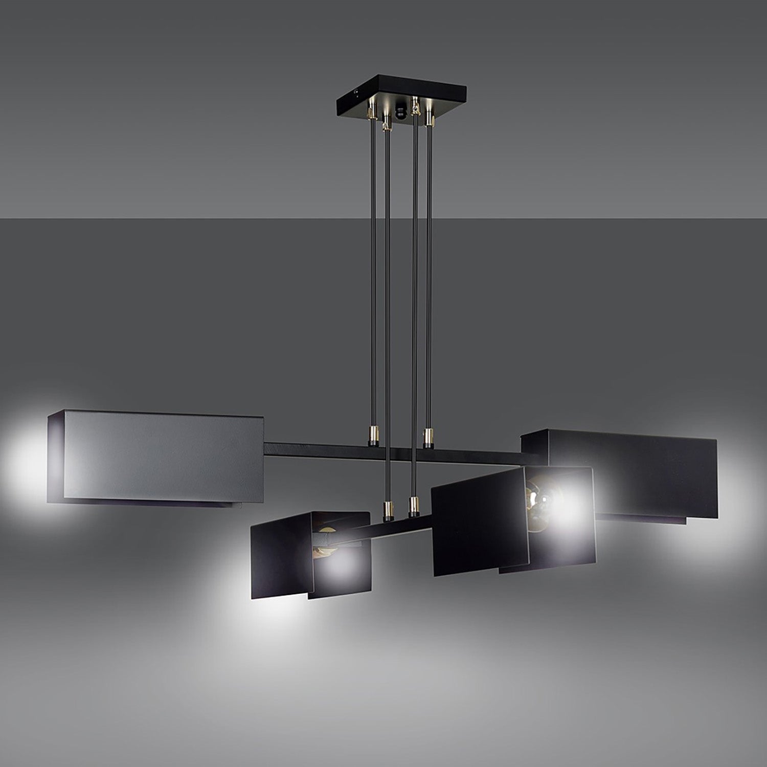 Lampadario Minimal Yuhuang Acciaio Nero 4 Luci E27 Ip20