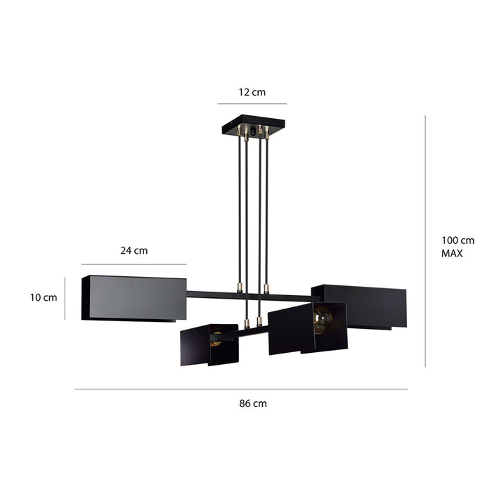 Lampadario Minimal Yuhuang Acciaio Nero 4 Luci E27 Ip20