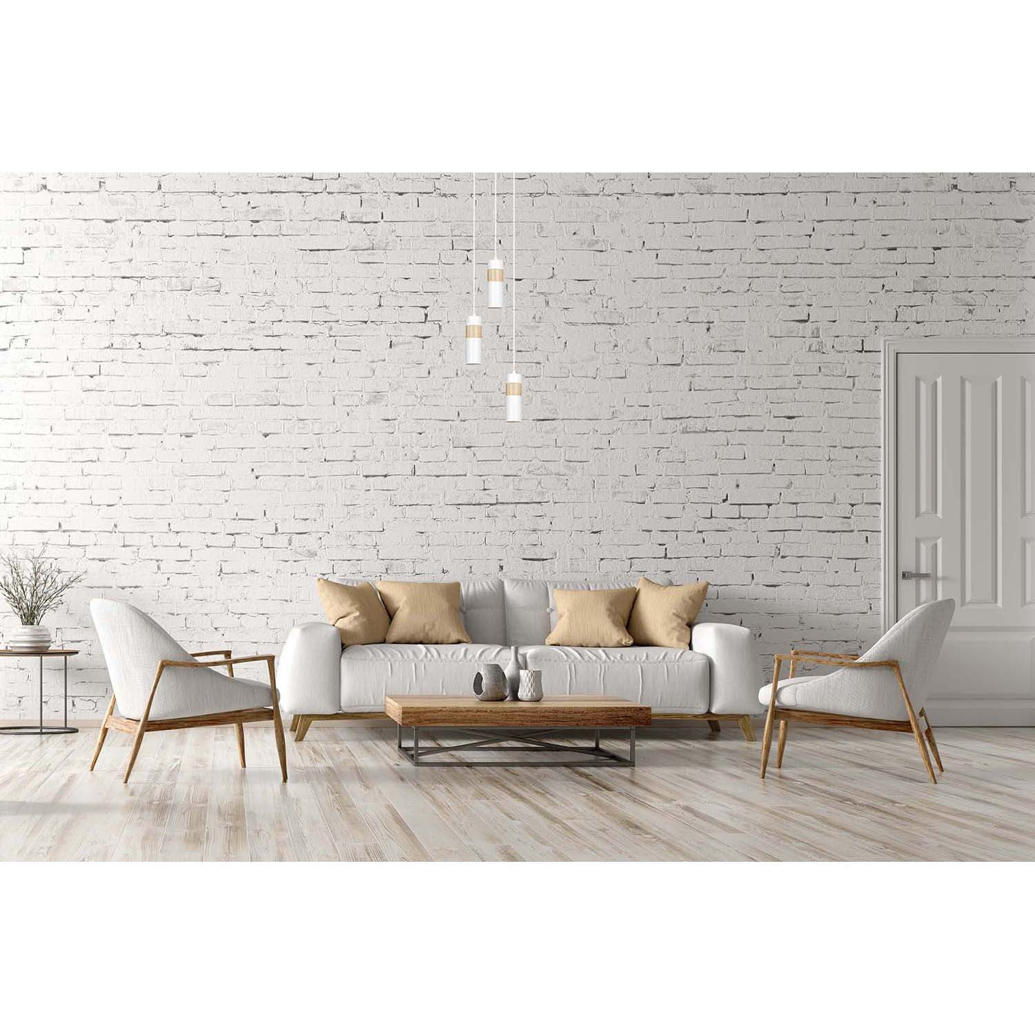 Sospeensione 1 Luce Change In Acciaio Bianco A Cilindro Con Legno Naturale