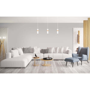 Sospeensione 1 Luce Change In Acciaio Bianco A Cilindro Con Legno Naturale